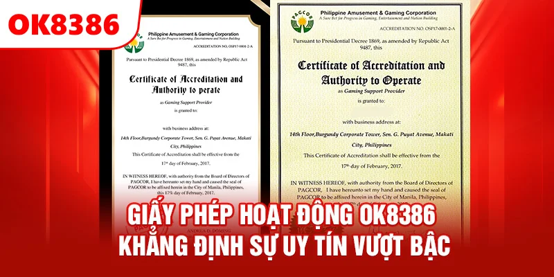 OK8386 được cấp phép bởi PAGCOR